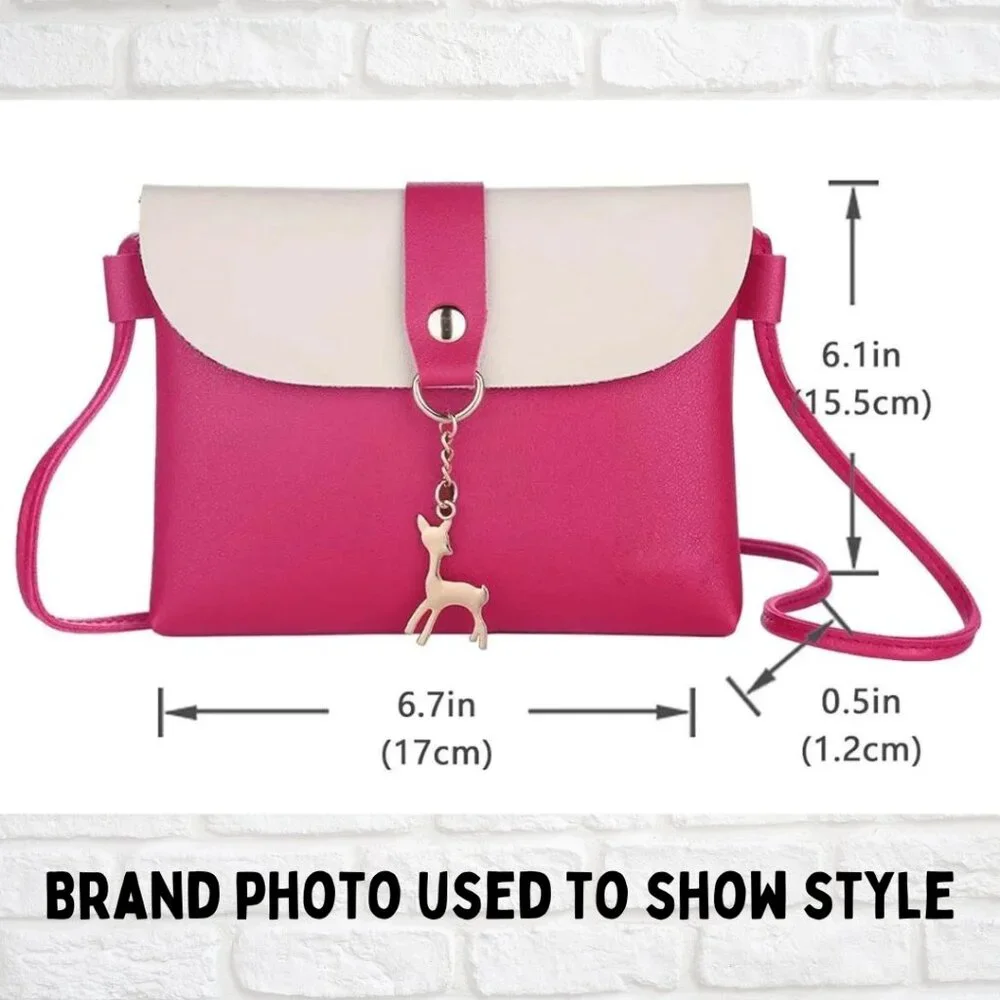 Small Hot Pink Handbag Purse with‎ Gold Deer Pendant - Clutch or Crossbody Bag